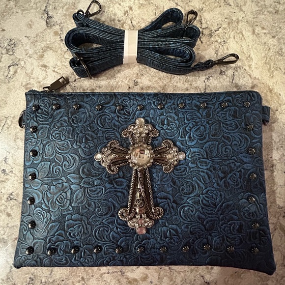 Bhw Handbags - NEW- BHW Blue Embossed Crossbody Bag